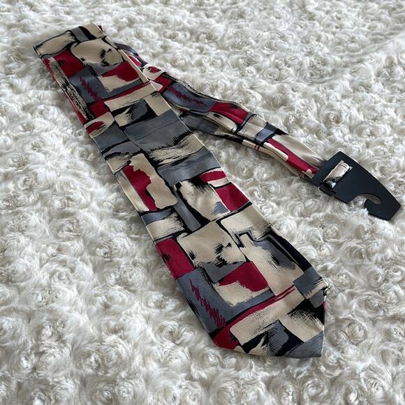 Emilio Romano Men’s Silk Tie Abstract Print Gold Pink Blue Handmade in Italy - Picture 7 of 7